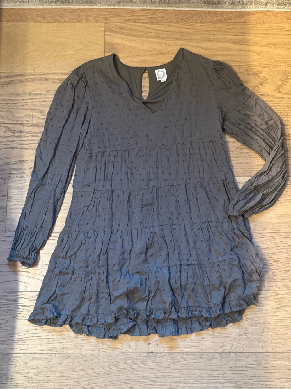 Blue Rain Gray Textured Long-Sleeve Tiered Tunic